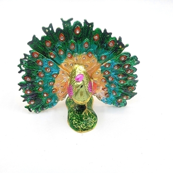 hinged Trinket Box 3.0" Peacock Eye Tail Feathers - Picture 1 of 13